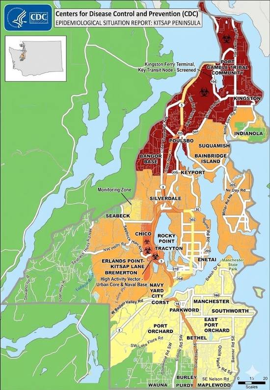 CDC Epidemiological Coverage Map — Kitsap Peninsula